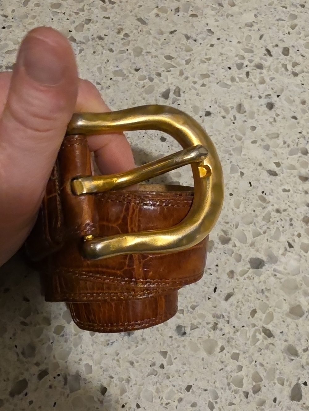 Brown Leather Belt with Gold Buckle
